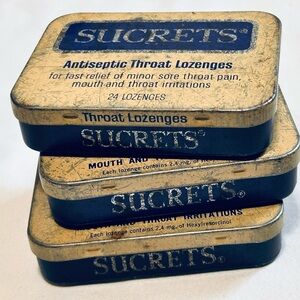 Vintage Sucrets Antiseptic Throat Lozenges Tins- Set of 3